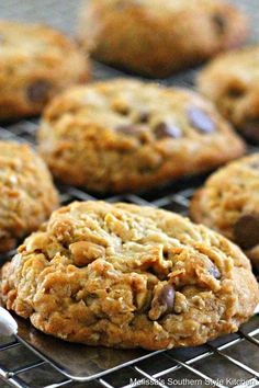 chocolate chip cookies cooling on a wire rack