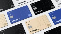 several credit cards with intergro on them