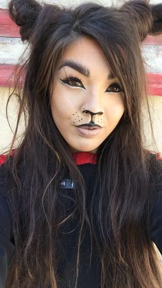 Squirrel Face Makeup, Chickmunk Make Up, Squirrel Makeup Halloween, Brown Bear Makeup, Chipmunk Nose Makeup, Simple Wolf Makeup, Chipmunks Makeup, Bear Face Makeup, Panda Makeup Halloween