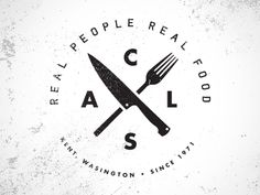 the logo for real people real food is shown with two knives and fork in it