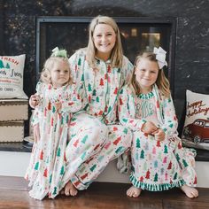 Festive Tree - Robes - Sugar Bee Clothing Button Down Pajamas, Fun Holiday Cards, Dog And Owner, Matching Pajama, Family Christmas Pictures, Christmas Pjs, Colorful Christmas, Gowns For Girls, Holiday Pictures