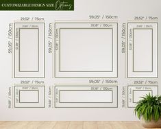 a wall with measurements for different sizes and shapes