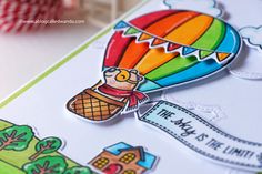 a close up of a card with a hot air balloon