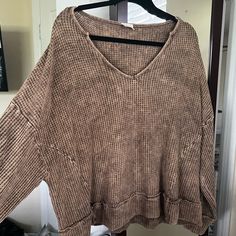 New No Tags From Boutique On Line Approx 23” Across Chest 21” Shoulder To Waist Length Body Oversized Can Fit Large Brown Waffle Knit Casual Sweater, Casual Brown Waffle Knit Sweater, Oversized Ribbed Brown Top, Trendy Oversized Waffle Knit Sweater, Oversized Top, Boutique Brands, Waist Length, Waffle Knit, Cocoa