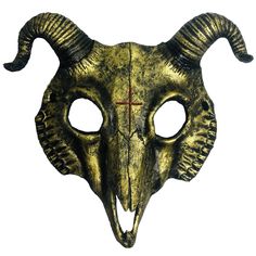 a goat's head mask with horns and cross on it, against a white background