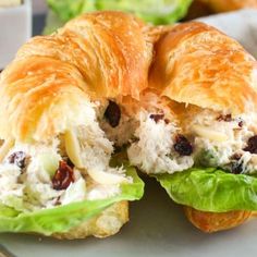 a croissant sandwich with chicken salad and lettuce