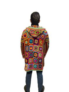 Multicolor Wool Long Sleeve Cardigan, Casual Multicolor Wool Cardigan, Multicolor Wool Cardigan For Winter, Casual Multicolor Hand Knitted Sweater Coat, Colorful Knitted Winter Cardigan, Multicolor Cotton Cardigan For Winter, Multicolor Crochet Sweater Coat For Winter, Winter Multicolor Cotton Cardigan, Colorful Hand Knitted Fall Outerwear