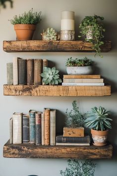 Discover 17 rustic reclaimed wood projects perfect for DIY enthusiasts. Transform your space with these sustainable home accents using repurposed wood. Diy Chunky Shelves, Rustic Bookshelf Ideas, Wood Working Aesthetic, Wood Shelving Ideas, Rustic Shelving Ideas, Homemade Wooden Gifts, Raw Wood Shelves, Plant Shelving Ideas, Wood Home Decor Ideas