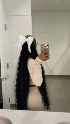 Bow in hair black girl Crimp Hair With Bow, Ribbon Hairstyle Black Hair, Lace Front Wigs With Hair Bows, Big Bow Hairstyle Black Women, Trendy Frontal Wig Hairstyles, Bow Quick Weave, Bow Hairstyles For Black Women, Wig Hairstyles With Bows, Quick Weave Hairstyles With Bow