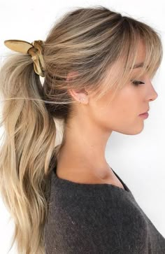 50 Wispy Bangs For All Hair Lengths (2023) Messy Ponytail Hairstyles, Scrunched Hair, Wavy Ponytail, Fall Hair Cuts, Fringe Hairstyles, Long Hair With Bangs, Grunge Hair, Latest Hairstyles, Blonde Color