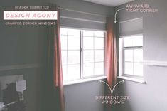 an empty room with two windows and the words design acony changed corner windows to different size windows