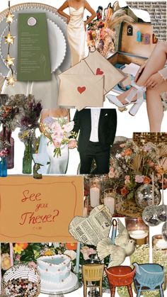 a collage of wedding photos and pictures with the words see me here? written on them