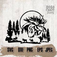 an image of a moose in the woods svg dxf eps png