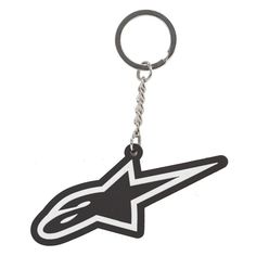 a black and white keychain with an arrow on it