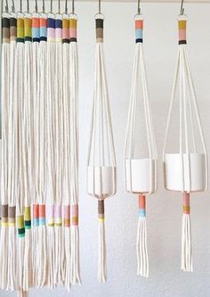 macrame hangings with different colors and shapes