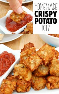 homemade crispy potato tots with ketchup on the side