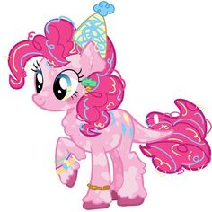 the pinkie pony is standing up with her hair blowing in the wind and eyes closed