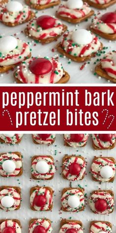 peppermint bark pretzel bites with white and red sprinkles