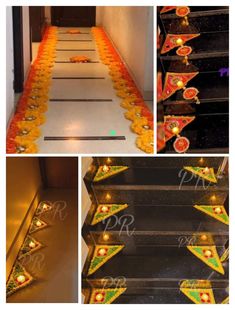 the steps are decorated with candles and decorations for diwaling or decorating them