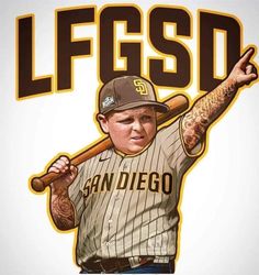 a drawing of a baseball player holding a bat in his right hand and the words lfgsd on it