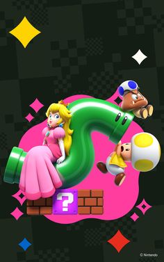 an image of mario and princess peach on the nintendo wii game wallpaper with other characters