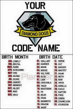 a poster with the names of dogs for your diamond dog name and their date on it