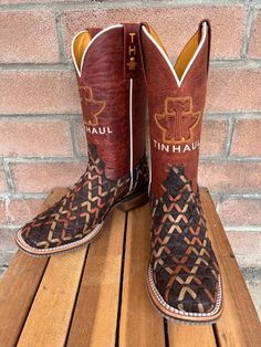 Aztec Cowgirl Boots, Tin Haul Boots Womens, Womens Cowgirl Boots Brown, Western Mid-calf Boots With Square Toe And Reinforced Heel, Tin Haul Boots, Western Brown Mid-calf Boots With Square Toe, Bohemian Goth, Tin Haul, Western Shoes