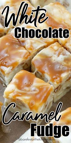 white chocolate caramel fudge bars with text overlay