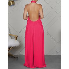 Rosy Halter Neck Backless Chiffon Wide Leg Jumpsuit Club Jumpsuit, Long Overalls, Cheap Online Shopping, Halter Jumpsuit, Backless Jumpsuit, Vintage Swimwear, Chiffon Fashion, Latest Fashion Design, Loose Style