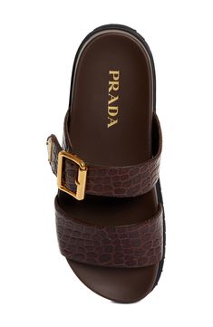 Plush velvet brings luxurious texture to this double-band slide sandal featuring an anatomically contoured footbed set atop a durable rubber sole. Adjustable strap with buckle closure Contoured footbed Textile upper/textile and leather lining/synthetic sole Made in Italy Designer Shoes Luxury Slides With Removable Insole, Luxury Open Toe Sandals With Textured Footbed, Luxury Slides With Buckle Closure, Brown Double Strap Slides With Textured Footbed, Designer Slide Sandals With Cushioned Footbed, Luxury Double Strap Sandals With Tang Buckle, Luxury Cushioned Footbed Sandals, Designer Leather Slides With Textured Footbed, Designer Brown Slides With Cushioned Footbed