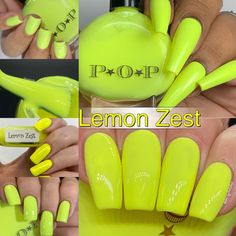 P.O.P Lemon Zest The Creme Collection Neon Pastel Cream Lemon | Etsy Aqua Nail Polish, Aqua Nail, Neon Candy, Neon Green Nails, Aqua Nails, New Nail Art Design, Neon Pastel, Pink Orange Purple, Pretty Nail Polish