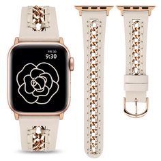 PRICES MAY VARY. Unleash Your Style Potential: This women's dressy leather band compatible with Apple watch adopts a unique stainless steel metal hollow-out chain and soft, high-quality leather splicing design, showing a perfect combination of modest luxury and classic elegance. The intricate details and attention to design make it a fashionable accessory that complements your individual style Comfortable to Wear: Made with high-quality premium leather, ensuring a luxurious and comfortable weari Luxury Apple Watch Band, Classy Apple Watch Bands, Rose Gold Apple Watch Band Ideas, Best Apple Watch Bands Women, Ladies Watches, Cute Apple Watch Bands, Apple Watch Features, Apple Watch Bands Fashion, Apple Watch Bands Women