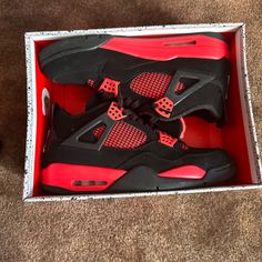 Red Thunder Jordan 4s Size 13-13.5 Barely Worn- Great Condition Red Air Jordan 4 With Boost Midsole, Red Air Jordan 4 For Streetwear, Red Air Jordan 4 For Streetwear With Round Toe, Red Air Jordan 4 With Cushioned Footbed, Red Air Jordan 4 Streetwear Shoes With Round Toe, Red High-top Air Jordan 4 Sporty, Red Air Jordan 4 Sporty Shoes With Cushioned Footbed, Sporty Red Air Jordan 4 With Boost Midsole, Red Jordan Shoes With Red Sole For Streetwear