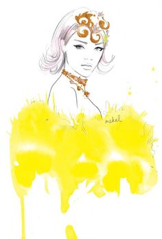 a drawing of a woman with yellow hair