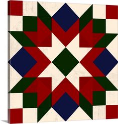 an abstract geometric design with red, green and blue squares on white canvas wall art print