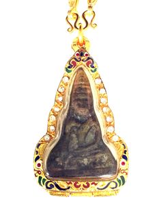 This is a perfect and unique style talisman pendant made of bronze, brass, magic metal, the power of the amulet is to protect all dangers and ghost, evil, devil, and help bring good luck and wealth to the owner, The item showcases an elegant design with rare amulet style. It is great to get this item for your loved one or treat yourself for a classic timeless style.  Amulet Size: 4 x 6.5 cm.,  Metal Type: Bronze, Brass, Stainless, Steel,  Weight: 55.16 Gram (Approx.) Free 1x Gold Micron Necklace Bronze Carved Spiritual Jewelry, Antique Gold Spiritual Jewelry For Rituals, Spiritual Gold Necklace With Patina, Talisman Pendant, Clear Face, Timeless Classic Style, Buddha Image, High Relief, Amulets