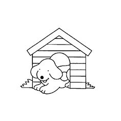 a dog house with a puppy in it's lap coloring pages for kids, free printable