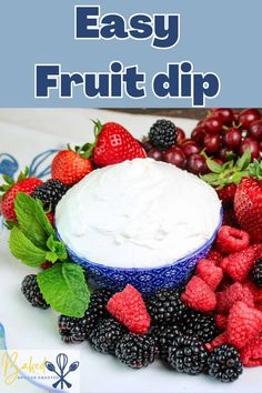 an easy fruit dip recipe with berries and raspberries