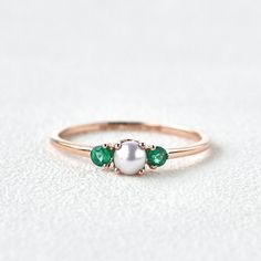 Silver Bridesmaid, Pearl Engagement Ring, Mother Rings, Vintage Inspired Jewelry, Rose Gold Band, Akoya Pearls, Inspired Jewelry, Emerald Engagement Ring, Natural Emerald