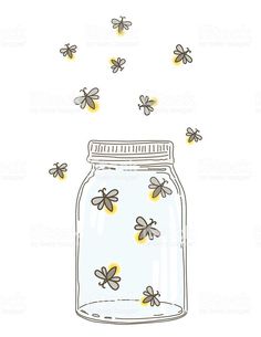 a jar filled with bees flying around it