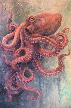 an oil painting of an octopus on canvas