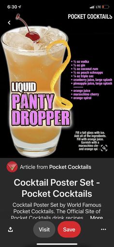 an advertisement for a cocktail drink called liquid pantry dropper, with the caption's description below