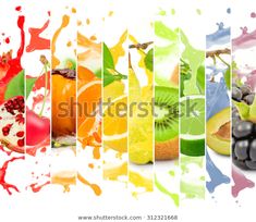 colorful fruit collage on white background