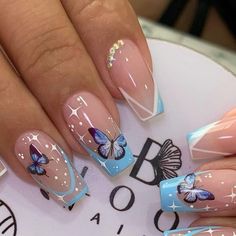 Nail Inspo Designs, Cute Butterfly Nails, Minion Nails, Girls Nail Designs, Different Nail Designs, Nails Design With Rhinestones, Cute Acrylic Nail Designs, Work Nails