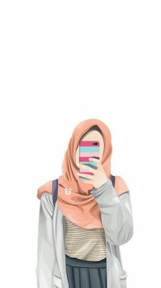 a woman wearing a hijab and holding a cell phone up to her face