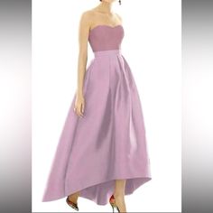 Brand New- Nwt, Never Worn. Elegant High Low, Two-Toned Alfred Sung Gown. Has Removable Straps That Can Be Added. Color Is ‘Suede Rose’ Purple A-line Evening Dress For Bridesmaids, Purple A-line Evening Dress For Spring, Spring Purple Gown With Fitted Bodice, Purple Evening Dress With Fitted Bodice For Spring, Spring Gown With Fitted Bodice In Purple, Purple Gown With Fitted Bodice For Spring, Purple A-line Bridesmaid Evening Dress, Purple Sleeveless Satin Gown, Fitted Purple Gown With Pleated Bodice