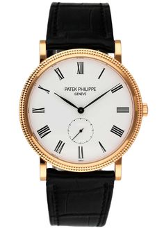 Patek Philippe Calatrava 5119R 18K Rose Gold Mens Watch TOP BRANDS Rolex Audemars Piguet Omega Patek Philippe Cartier Breitling All Patek Philippe Calatrava 5119R-001 Mens Watch. 36mm 18K rose gold case with Hobnail patterned bezel. White dial with black steel hands and Roman numeral hour markers. Small second sub-dial. Black leather strap with 18K rose gold buckle.Will fit up to a 7-inch wrist. Sapphire crystal. Transparent sapphire case back. Calibre 215 PS mechanical hand-winding movement with a 44-hour power reserve.  This watch is backed by our two-year warranty. Phigora Guarantee Two Years Warranty Free Shipping & Returns Specifications SKU PP5119RWHRS-K Model Calatrava Gender Men Watch Style Luxury Shape Round Case Material 18k Rose Gold Movement Mechanical Condition Mechanical Dial Patek Philippe Watches Men, Mens Rose Gold Watch, Mens Watch Box, Patek Philippe Calatrava, Patek Philippe Watches, Mens Fashion Watches, Rose Gold Case, Watch Box, Gold Case