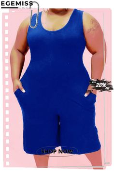 Blue Casual Solid Pocket O Neck Plus Size Jumpsuits Fitted Blue Jumpsuit With Side Pockets, Blue Jumpsuits And Rompers With Side Pockets For Spring, Spring Blue Jumpsuits And Rompers With Side Pockets, Blue Overall Jumpsuit With Pockets, Blue Overall Jumpsuits And Rompers With Pockets, Plus Size Jumpsuit, Women's Style, Plus Size Fashion, Jumpsuit