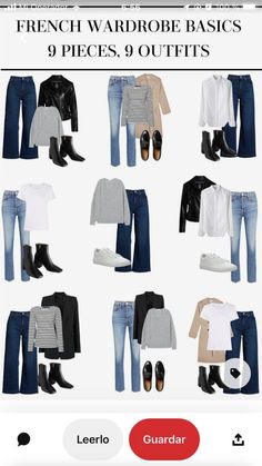 9 Pieces 9 Outfits, French Wardrobe Basics, Chic Travel Outfit, French Wardrobe, Classic Capsule Wardrobe, Fashion Capsule Wardrobe