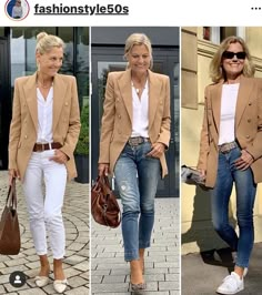 Mode Over 50, Camel Blazer, Stylish Outfits For Women, Outfits For Women Over 50, Tan Blazer, Over 60 Fashion, Mode Casual, Over 50 Womens Fashion